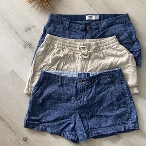 Set of 3 Old Navy Khaki Linen Cuff Pull Up Shorts